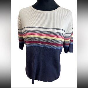 Crazy horse Liz Claiborne 1990s striped all cotton ladies pullover sweater XL